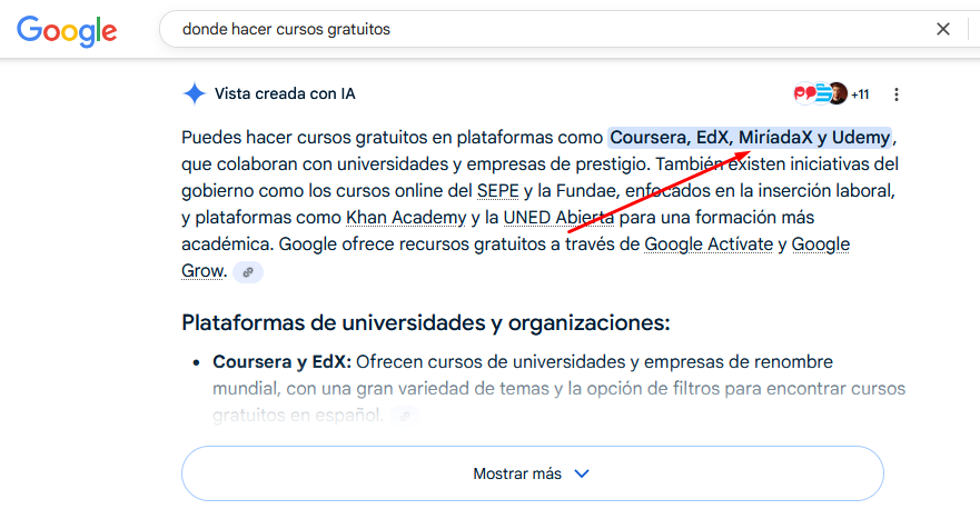 donde hacer cursos gratuitos, ejemplo de mala respuesta de la IA